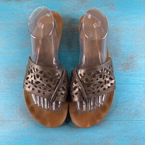 Paul Green Munchen Bronze Perforated Slide on Leather Sandals Size 11 US